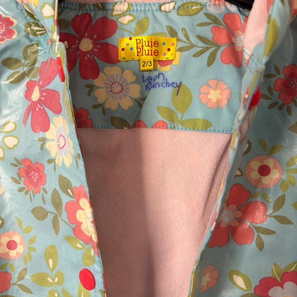 Pluie Pluie Hooded Waterproof Raincoat Jacket Girls Size 2/3 Floral Pink Fleece - Picture 7 of 7